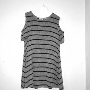 black and white striped cold shoulder dress